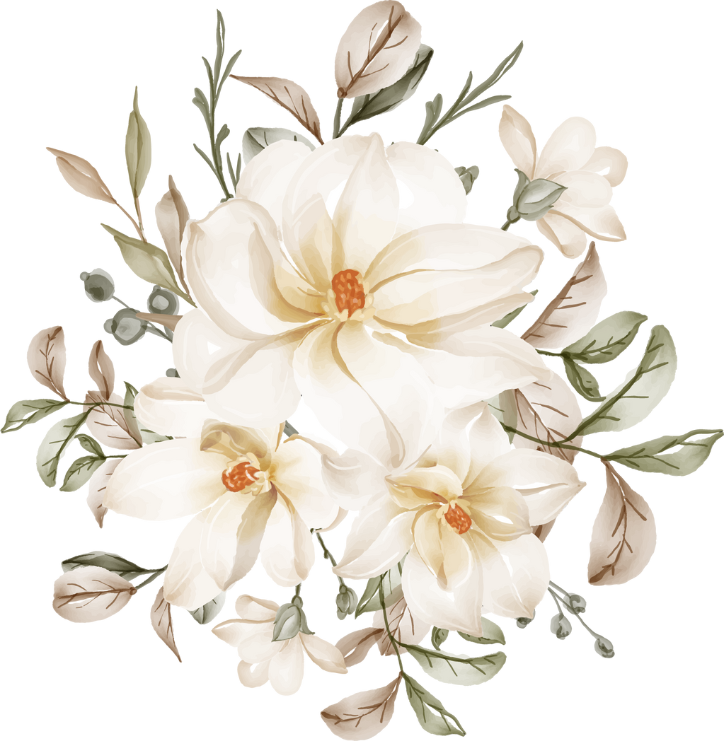 Magnolia White Watercolor Flower Arrangement